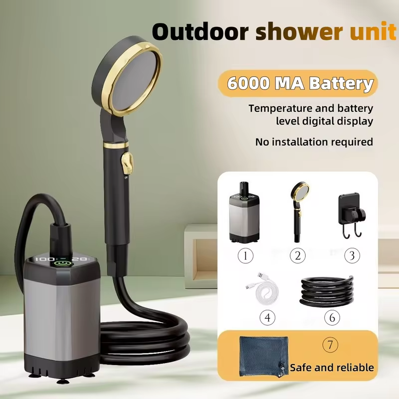 Outdoor Camping Shower - Draagbare elektrische buitendouche, kampeerdoucheset, lange batterijduur,