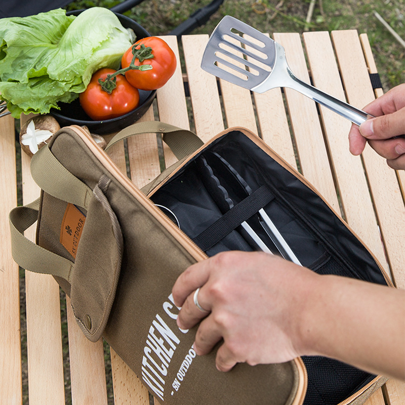 Outdoor Camping Kitchen With Sink - 8-delige campingkeukenset met draagtas, outdoor reisbestek