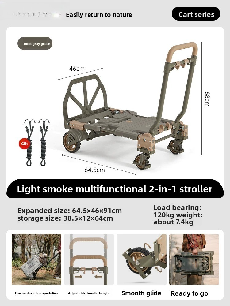 Outdoor Camping Trolley - Naturehike 2-in-1 opvouwbare handkar, outdoor campingwagen,