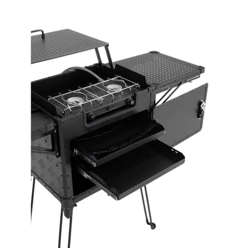 Outdoor Camping Kitchen With Sink - Alles-in-één opvouwbaar buitenkeukenstation met fornuis en