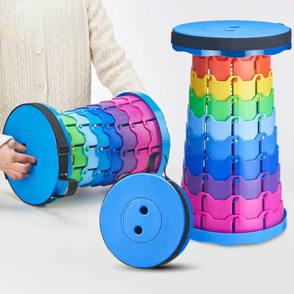 Outdoor Camping Table And Chairs - Regenboog Telescopische Campingkruk Draagbaar Verdikt Opklapbaar