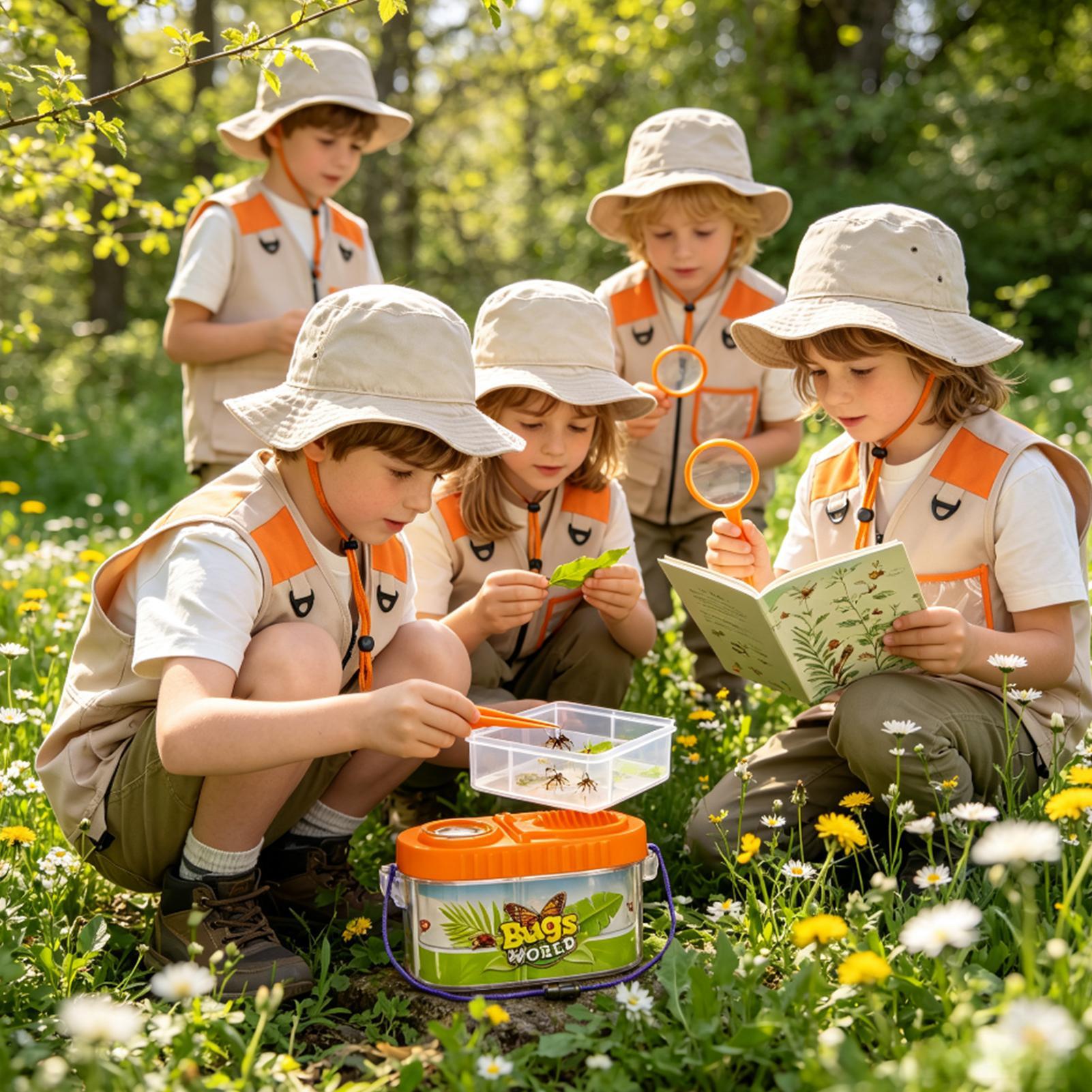 Outdoor Camping Kids Activities - Kinderavontuurset met vergrootglas, lichtgewicht wetenschapset, natuurvliegenvanger-kampeerset