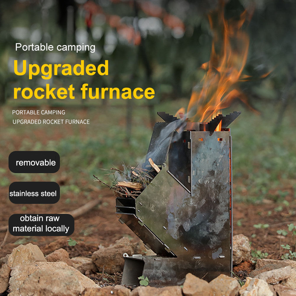 Outdoor Camping Stove Wood - Draagbare afneembare houtkachel BBQ Rocket Stove