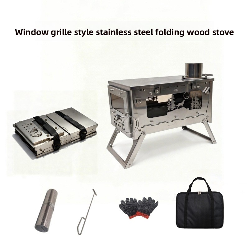 Outdoor Camping Stove Wood - Roestvrijstalen opvouwbare draagbare houtkachel BBQ-grill voor